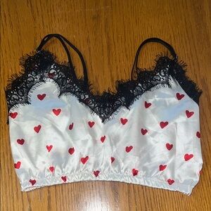 Valentine Valentine’s Day Heart Patterned Lace Trim Bralette
